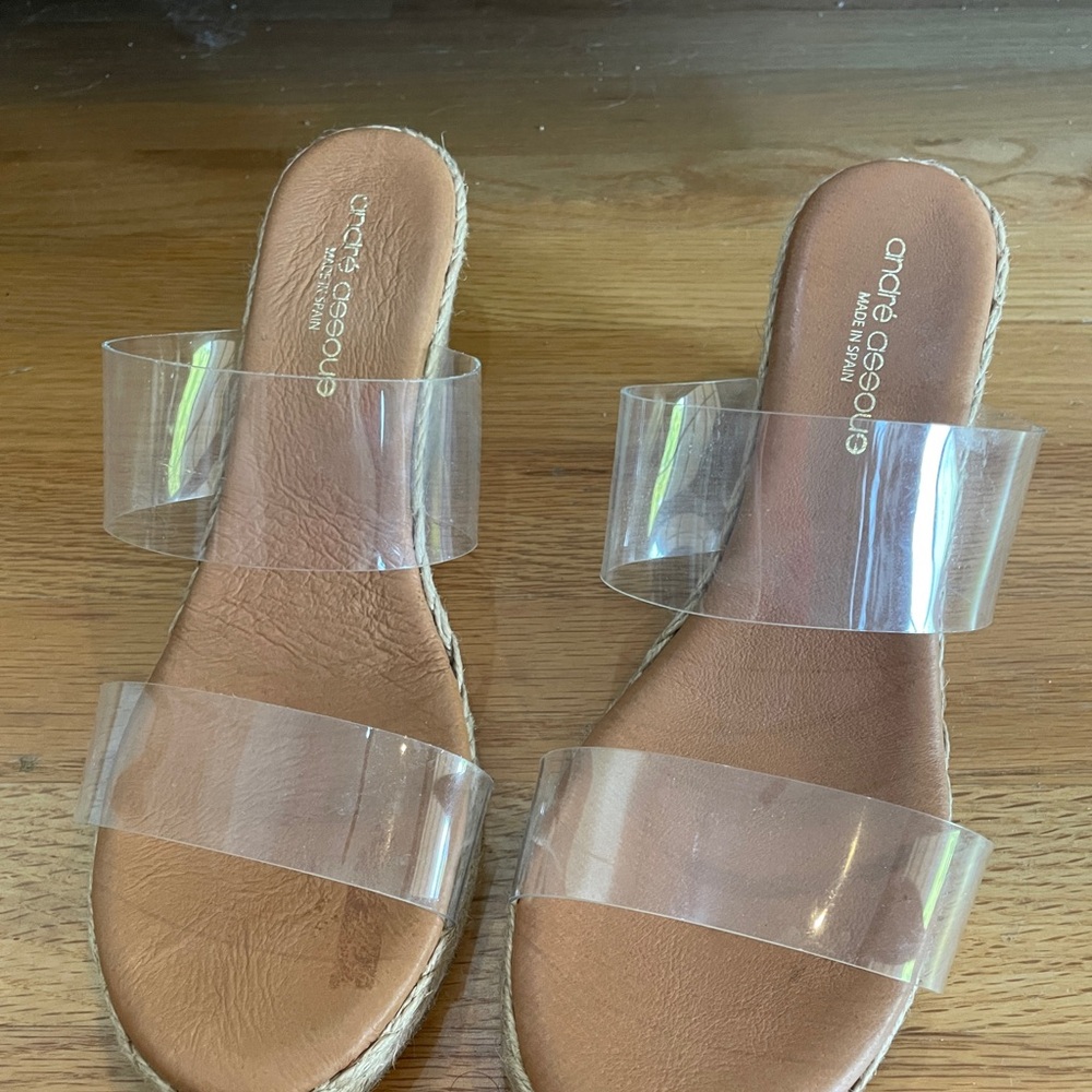 Andre Assous Clear Strap Wedge Shoes Espadrilles! Made in Spain